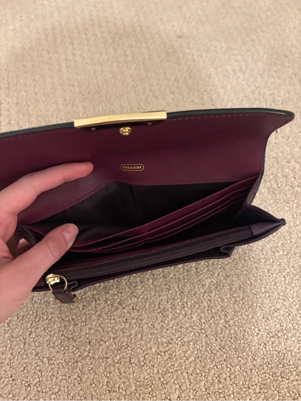 Coach Soft Leather Slim Envelope Wallet Plum Burgundy Gold Hardware - Picture 4 of 7